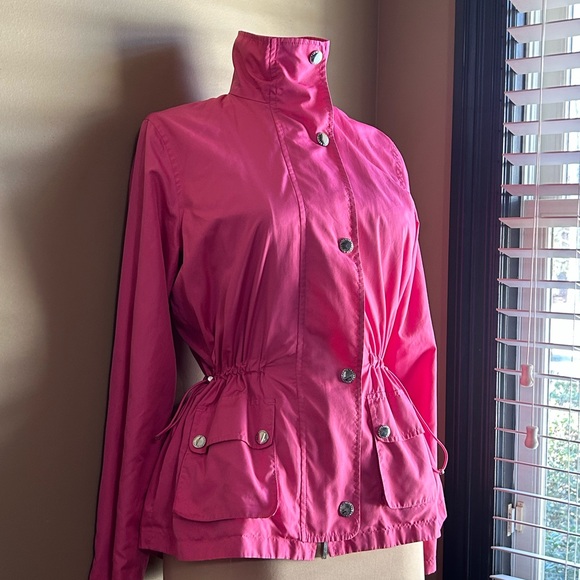 Petite Ralph Lauren Bright Pink Silver Hardware Utility Rain Jacket - Picture 5 of 9
